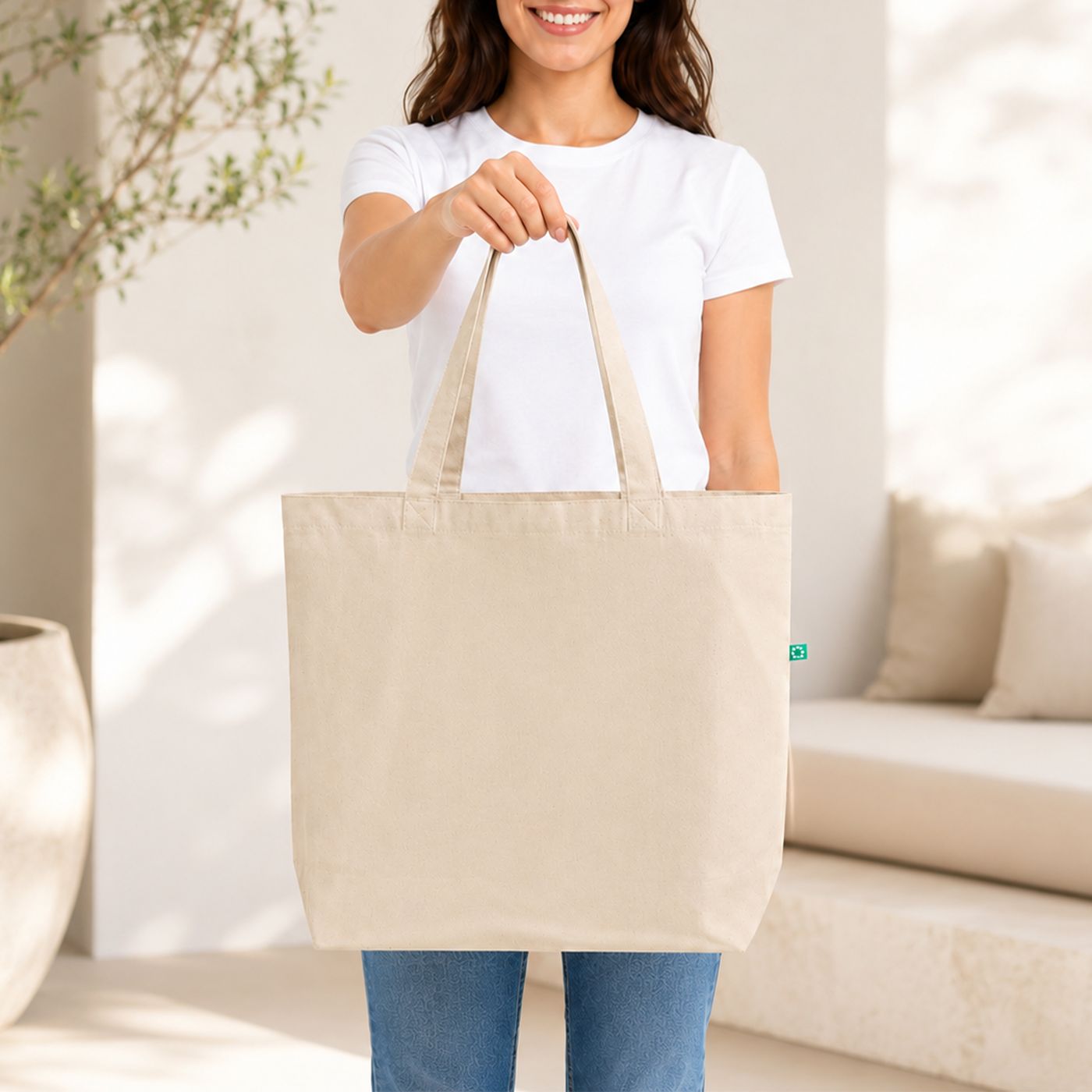Two-Tone Canvas Shoulder Tote (RC219) — blank, ready for custom branding by Promaroo