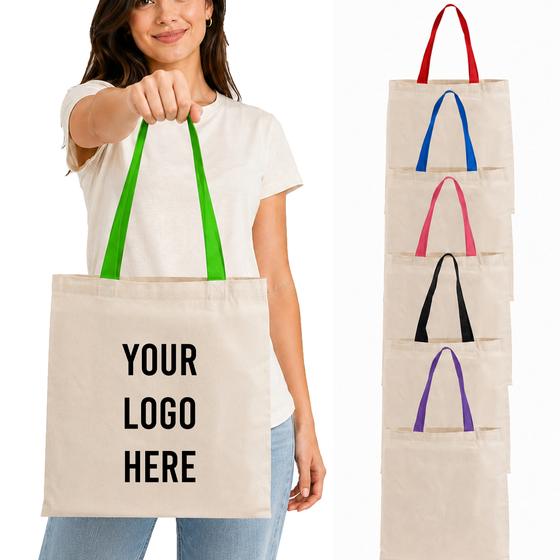 Canvas Tote with Coloured Handles (TB160) — blank, ready for custom branding by Promaroo