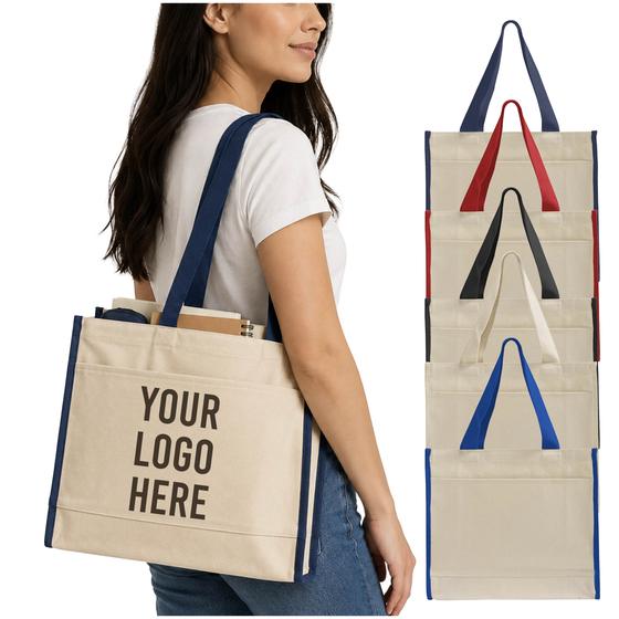Canvas Tote with Contrast Trim and Pocket (TF211) — blank, ready for custom branding by Promaroo
