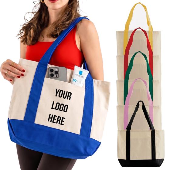 Canvas Boat Tote with Front Pocket (TG238) — blank, ready for custom branding by Promaroo