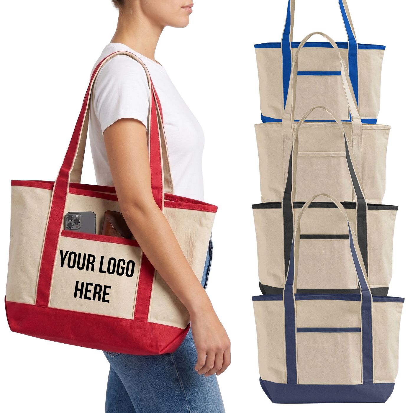 Canvas Boat Tote with Contrast Trim (TG258) — blank, ready for custom branding by Promaroo