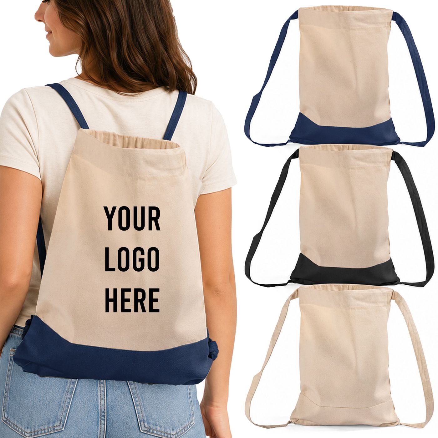 Canvas Drawstring Backpack with Flap (BPK57) — blank, ready for custom branding by Promaroo