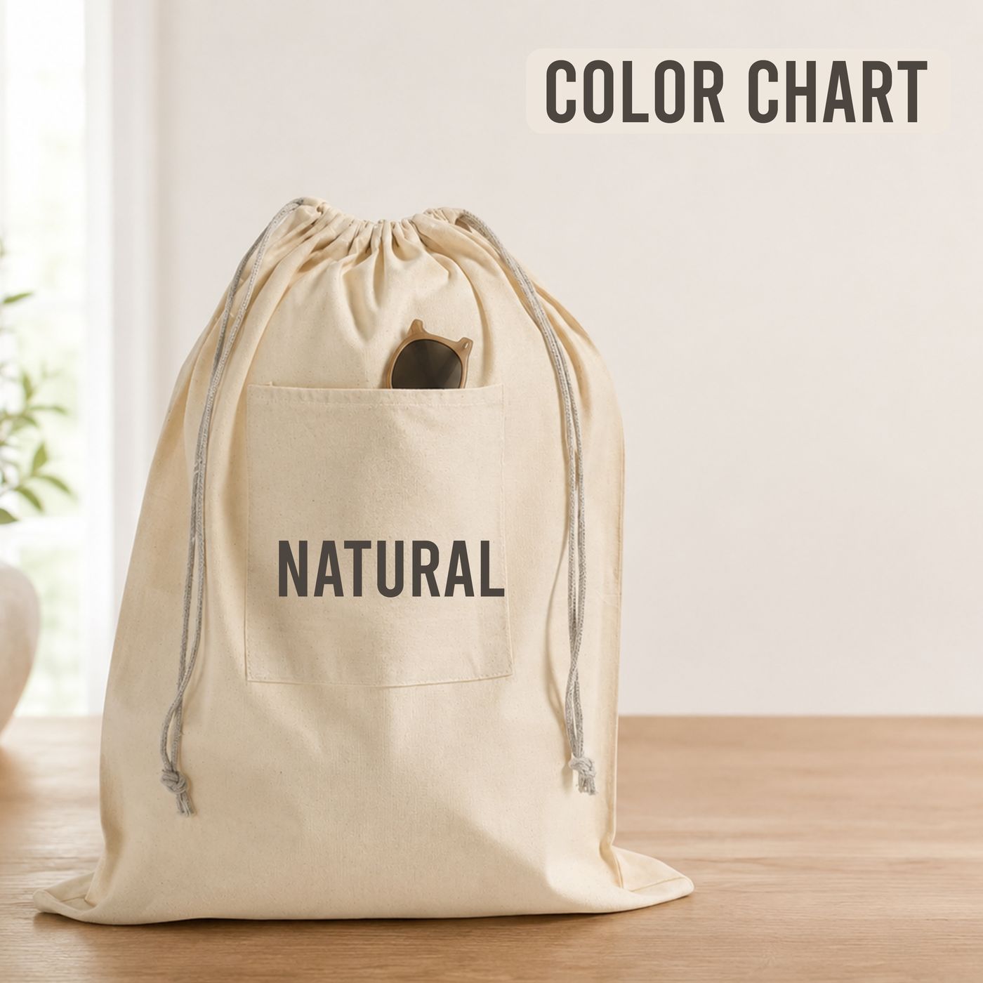 Cotton Drawstring Bag with Pocket (LBP) — blank, ready for custom branding by Promaroo