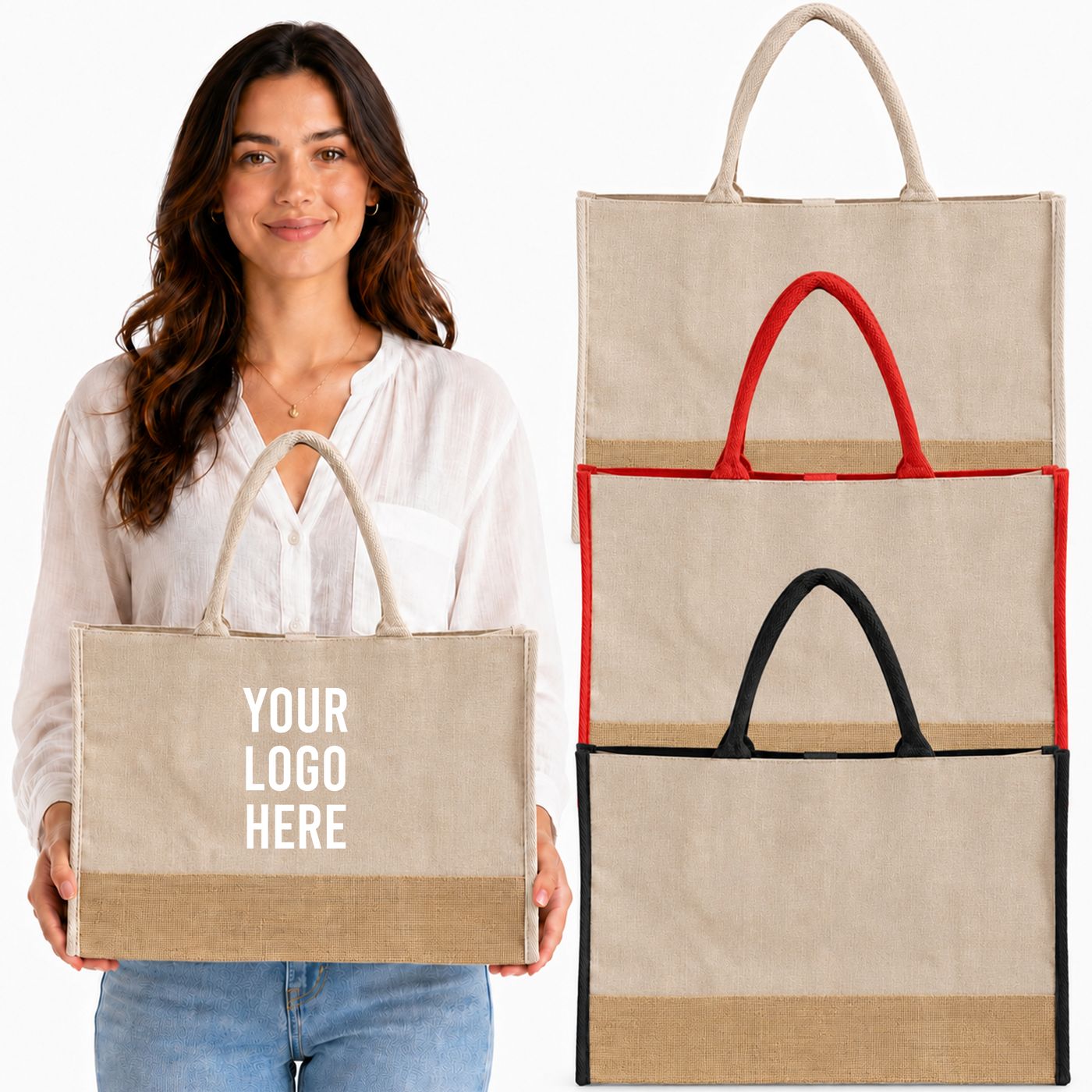 Jute Tote with Contrast Trim (TJ892) — blank, ready for custom branding by Promaroo