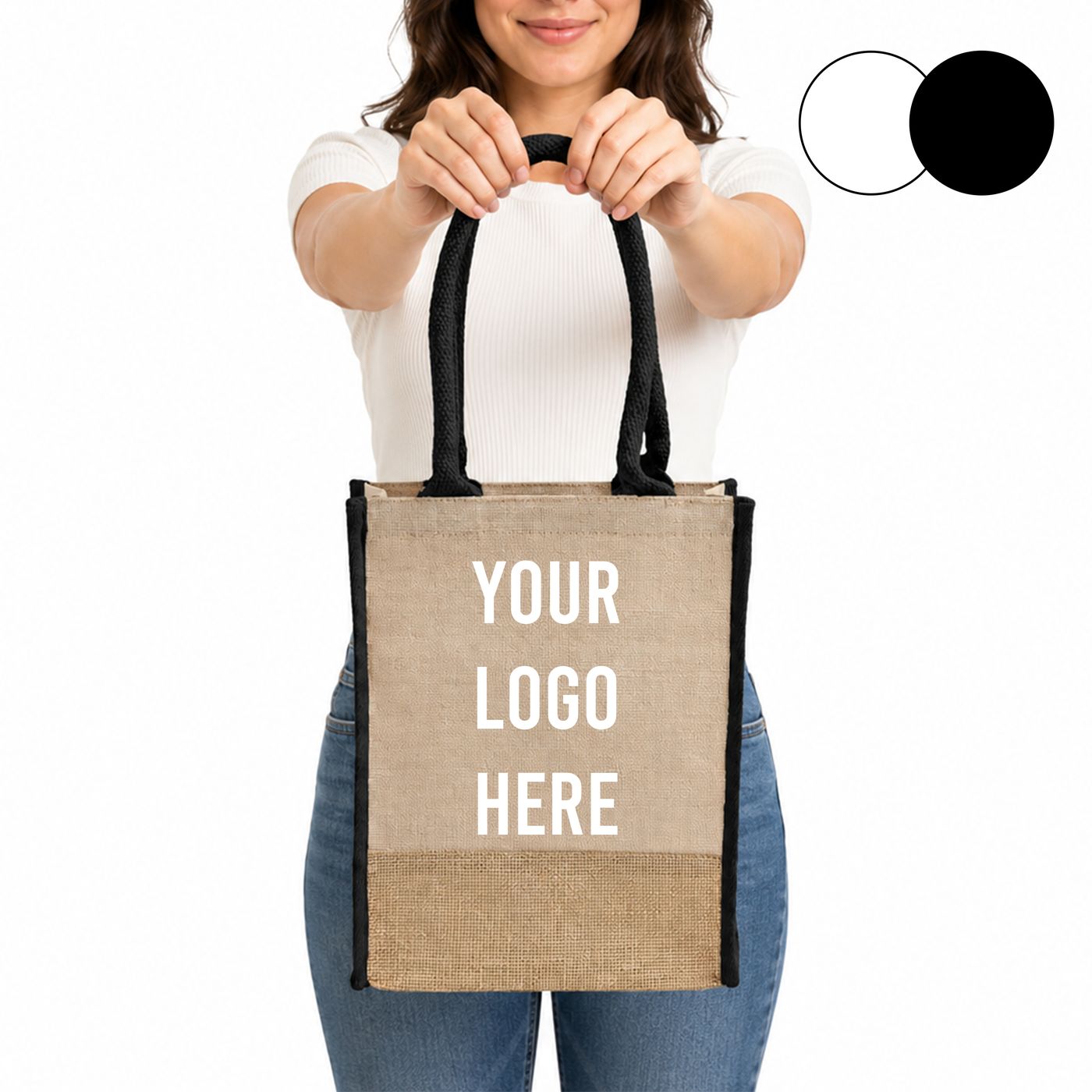 Jute Tote with Black Trim (TJ911) — blank, ready for custom branding by Promaroo