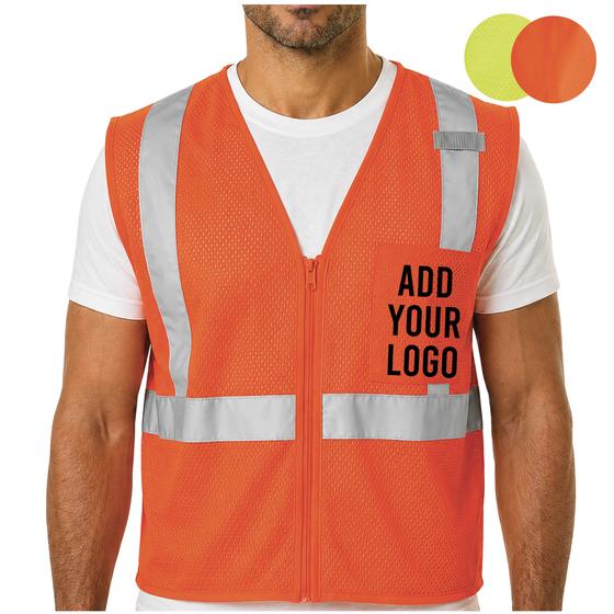 Hi-Vis Mesh Safety Vest — Zip Front (1085-1086) — blank, ready for custom branding by Promaroo
