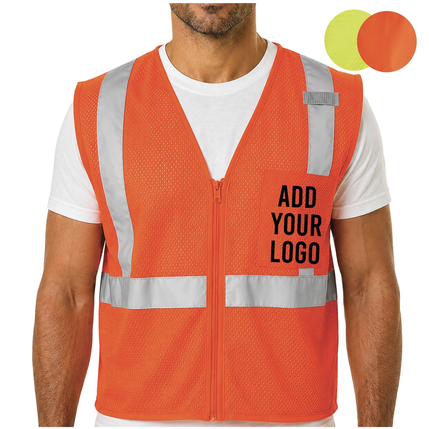 Hi-Vis Mesh Safety Vest — Zip Front (1085-1086) — blank, ready for custom branding by Promaroo