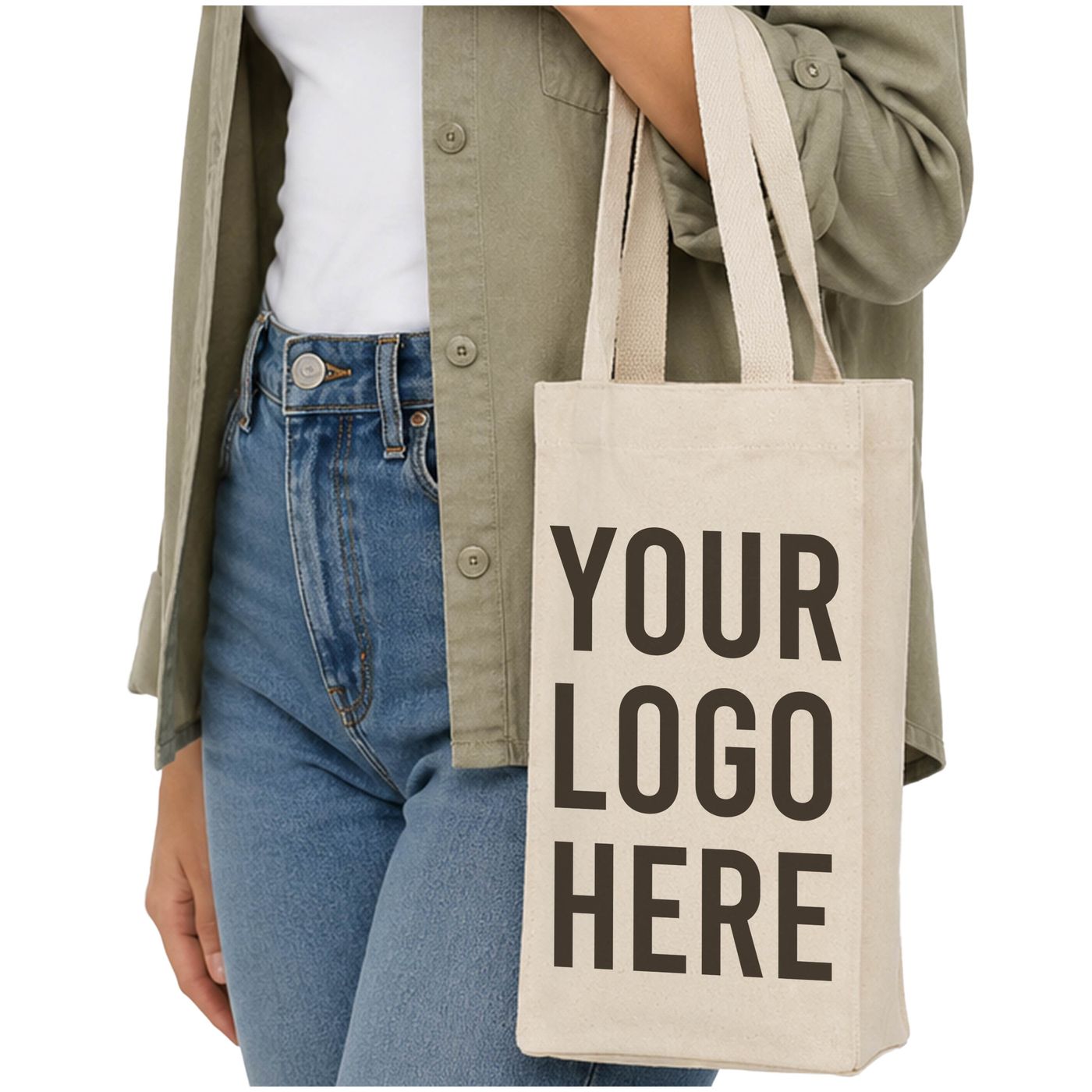 Cotton Wine Tote — Two Bottle (WB202) — blank, ready for custom branding by Promaroo