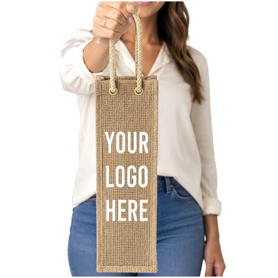 Jute Wine Bag — Single Bottle (WJ164) — blank, ready for custom branding by Promaroo