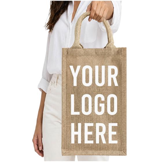 Jute Wine Tote — Four Bottle (WJ753) — blank, ready for custom branding by Promaroo