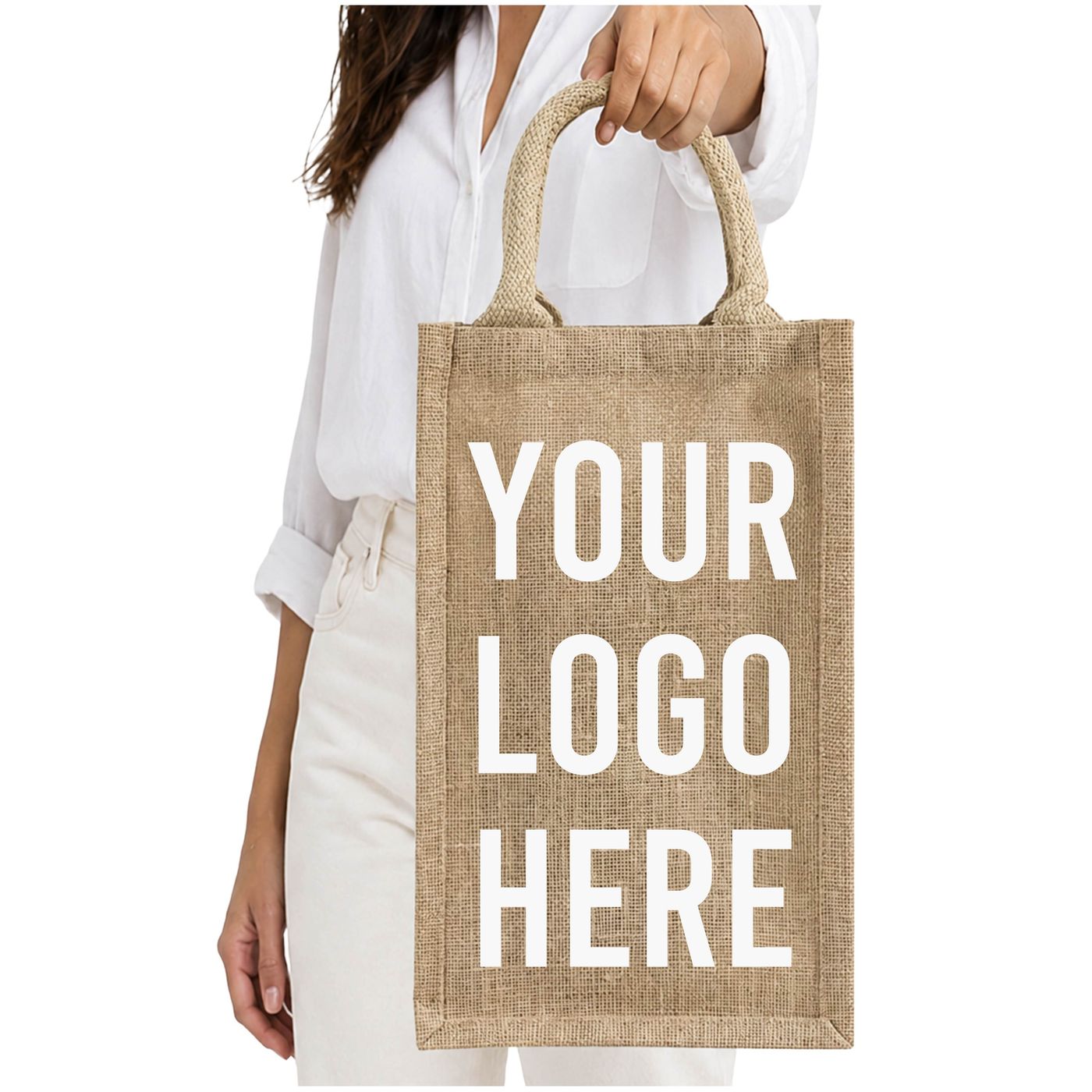Jute Wine Tote — Four Bottle (WJ753) — blank, ready for custom branding by Promaroo